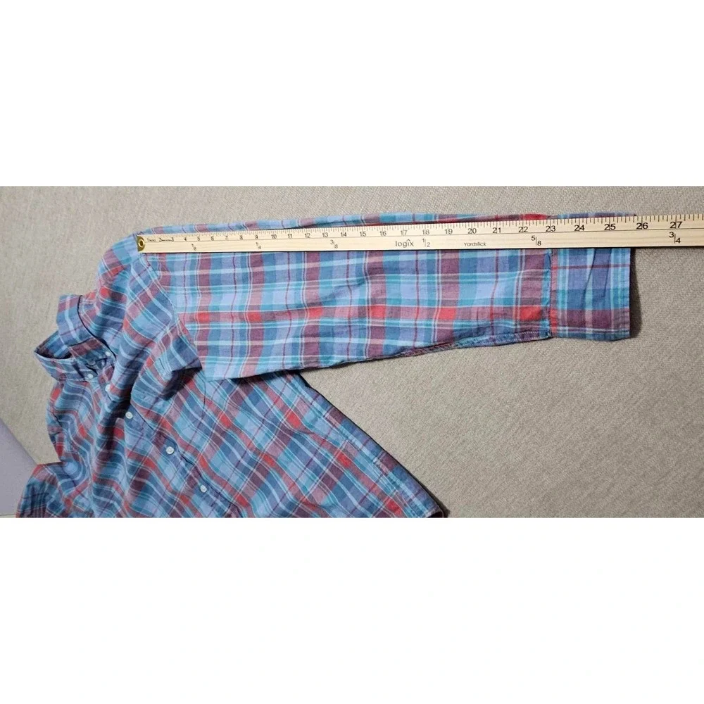 J Crew Mens Heathered Cotton Plaid Button Down Shirt‎ Blue Red Large 47166 HO 17
